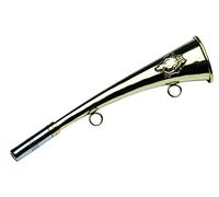 Januel - Corne de Chasse à Plate en Battue - Longueur 25cm - Anneaux de Transport Soudé - Décor Sanglier - Laiton Doré - Pipet Remplaçable