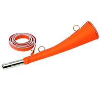 Januel - Corne de Chasse à Plate en Battue - Longueur 25cm - Gainée Cuir Synthétique - Anneaux de Transport - Orange Fluo - Avec Bretelle - Pipet Remplaçable