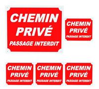 Januel - Panneau Chemin Privé Passage Interdit - Panneau Signalétique - 30x25cm - Rouge & Blanc - Akylux Souple 4mm (Lot de 5)