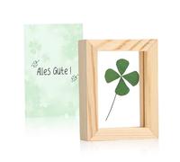 JANUIXCO Porte Bonheur - Cadre en Bois avec Un Véritable Trefle a 4 Feuilles - Fabrication Artisanale de Haute Qualité - Porte-Bonheur pour Les Examens, Les Encouragements et Les Remerciements