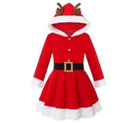 Janurium Robe de Père Noël pour filles - Costume de Noël avec ceinture noire | Robe de cosplay de Noël pour jeux de rôle, banquets, déguisements, bal de fin d'année, événements et spectacles.