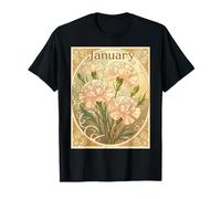 Janvier Anniversaire Rose Fleurs Dianthus Style Art Nouveau T-Shirt