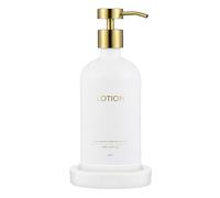 Janxin Distributeur Savon Verre, Flacon Pompe Vide, Distributeur Savon Douche, Soap Dispenser, Distributeur de Savon 500 ML, Accessoires de Cuisine(Blanc + Embout Or+Lotion)