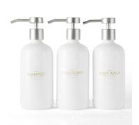 Janxin Lot de 3 distributeurs de shampooing et d'après-shampoing rechargeables de 600 ml avec coussinet de protection antidérapant en silicone, distributeur de savon de douche avec étiquettes étanches