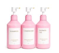 Janxin Rose Distributeur Savon Plastique, 500Ml Flacon Pompe Vide | adapté pour savon liquide, lotion, shampoing, gel douche et plus encore, avec entonnoir et étiquette