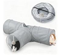 JanYoo Bunny Tunnel 3 voies pour lapin ou cochon d'Inde - Tunnel de jeu pliable pour cachette de lapin - Tube d'activité pour petits animaux - Jouet (gris pur)