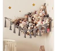 JanYoo Filet de rangement pour jouets, doudous, 142 x 106 x 106 cm, filet de rangement pour chambre d'enfant, à suspendre, hamac en peluche, pour chambre à coucher, gris