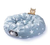 JanYoo Grand lit tunnel pour chat d'intérieur - Jouet en forme de donut avec balle - Jouet interactif pliable - Tube de jeu rond pour chaton, chat, chiot et lapins
