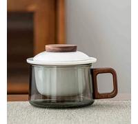 JanYoo Tasse à thé en verre avec couvercle en céramique et passoire, 200 ml, en bois de noyer, en vrac