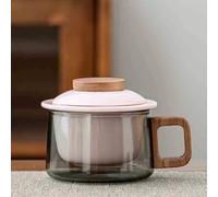 JanYoo Tasse à thé en verre avec couvercle en céramique et passoire, 200 ml, en bois de noyer, tasse à thé en vrac (rose)