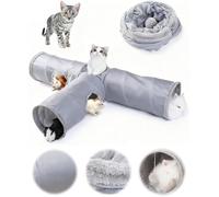 JanYoo Tunnel pour lapin, cachette, jouets pour lapins, accessoires pour lapins, cochons d'Inde, furet, chaton, tunnels pliables à 3 voies (gris uni)