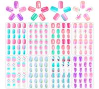 JANYUN Lot de 192 faux ongles à presser pour enfants - Couverture complète - Faux ongles courts à coller - Joli cadeau - Décoration d'ongles pour filles