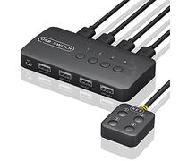 JANZU Commutateur KVM USB Adaptateur contrôleur partagé 4 entrées 4 sorties pour ordinateur portable, ordinateur, imprimante, clavier, souris, moniteur