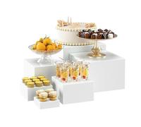 JAOGAUS Lot de 6 présentoirs de buffet en acrylique blanc avec fond creux, 3" 4" 5" 6" 7" 8" pour table de buffet, mariage, table de buffet, fête, objets de collection et bijoux
