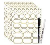 JaoNanl 180pcs étiquettes autocollantes transparentes avec bordure dorée, étiquettes de bocaux amovibles imperméables, étiquettes de garde-manger de cuisine pour boîtes de rangement, pots à épices