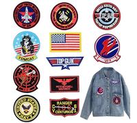 JAONLD 11 Pièces Top Gun Ecusson a Coudre, Patch Thermocollant Enfant, Patch Brodé Air Force Marine Corps Armée Veste Tactique Militaire Logo Applique Décorative, pour Vêtements Veste Jeans Sac à Dos