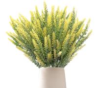 JAONLD 12 Pièces Bouquets de Fleurs de Lavande Artificielles, 36 cm Bouquet de Lavande, Lavandes Artificielles, pour Table de Mariage, Terrasse de Jardin et Décoration de la Maison (Jaune)