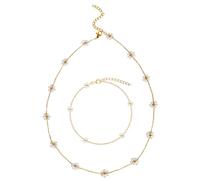 JAONLD 2 Pièces Bijoux Femme Bracelet Perles Femme Collier de Fleurs Parure Bijoux Collier Marguerite Ensemble, et Bracelet Marguerite Ensemble pour Femmes et Filles