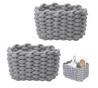 JAONLD 2 Pièces Panier Rangement Bébé Panier de Rangement en Corde de Coton Petit Panier Tressé Carré Paniers de Rangement à Langer Convient pour Chambre de Bébé, Chambre, Salon (Gris)