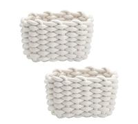JAONLD 2 Pièces Panier Rangement Bébé Panier de Rangement en Corde de Coton Petit Panier Tressé Carré Paniers de Rangement à Langer Convient pour Chambre de Bébé, Chambre, Salon (Blanc)