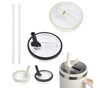 JAONLD 2 Pièces Remplacement de Couvercle pour 40 oz,Couvercles de Tasse Réutilisables Anti-Fuite et Anti-Poussière avec 2 Pièces Paille,Stanley Cup Couvercle Remplacement(Blanc,Noir)