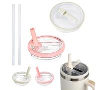 JAONLD 2 Pièces Remplacement de Couvercle pour 40 oz,Couvercles de Tasse Réutilisables Anti-Fuite et Anti-Poussière avec 2 Pièces Paille,Stanley Cup Couvercle Remplacement(Rose pêche,Blanc)