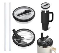 JAONLD 2 Pièces Remplacement de Couvercle pour 40 oz,Couvercles de Tasse Réutilisables Anti-Fuite et Anti-Poussière avec 2 Pièces Paille,Stanley Cup Couvercle Remplacement(Noir)