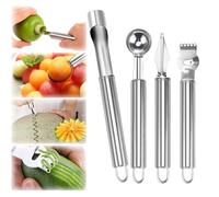 JAONLD 4 Pièces Acier Inoxydable Outil de Sculpture de Evideur Pomme | Coupe Fruit,Couteau à Découper les Fruits Fruits Creusement de Boule pour la Maison et la Cuisine Sculpture Créative de Fruit