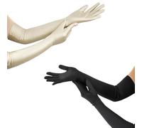 JAONLD Gants Femme 2 Pièces Gant Satin 53 cm Gants Longs Femme Gants Long Noir et Champagne Gants Opéra Extensibles Année 1920 Style Convient pour Costumes D'opéra, Mascarade et Jeux de Rôle