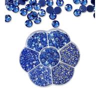 JAONLD Hotfix Strass à dos plat 7 tailles rondes en verre pour le visage 1,5 mm-4,8 mm Outil éblouissant pour ongles, décoration de vêtements, manucure, loisirs créatifs (bleu)