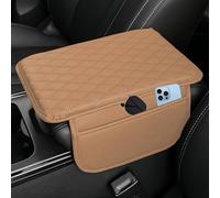 JAONLD Housse de Coussin pour Console Centrale de Voiture Coussin D'accoudoir Voiture en Cuir,Tapis de Boîte D'accoudoir de Voiture Sac de Rangement pour la Plupart des Voitures,Motos et SUV(Marron)