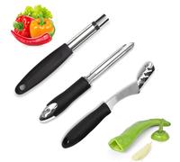 JAONLD Piment Corer Ensemble 3 Pièces Vide Pomme Portable Denoyauteur Cerise et Prune Acier Inoxydable éVideur de Poivre Outils de Cuisine Essentiels Pour Poivrons, Fruits, Légumes