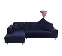 Jaotto Housse de Canapé d'angle Extensible 2 Pieces, Housse de Canapé Élastique en Forme de L, Revêtement de Canapé Universel Lavable, Couverture pour Canapé(3 Places+4 Places,Bleu Marine)