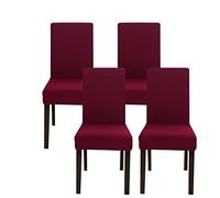 Jaotto Housse de Chaise Extensible 4 Pièces,Housse de Salle à Manger Universelle Lavables,Couverture de Chaise Facile à Nettoyer pour Décor Salle à Manger Hôtel Restaurant(Bourgogne,Lot de 4)