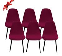 Jaotto Housse de Chaise Scandinave Lot de 6, Housse de Chaise de Salle à Manger Scandinaves Extensible,Jacquard Couverture de Chaise Élastique Universel pour Décoration de Maison,Diagonal Bordeaux