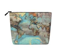 JaoXer Adorable petit cygne imprimé faux chanvre trousse de maquillage - Organiseur de toilette de voyage, pochette cosmétique réutilisable, un paquet pour de multiples utilisations, Carte du monde de
