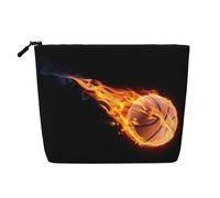 JaoXer Basketball On Fire - Trousse de maquillage en chanvre synthétique - Organiseur de toilette pour plusieurs utilisations quotidiennes, compagnon de voyage d'affaires, noir, taille unique