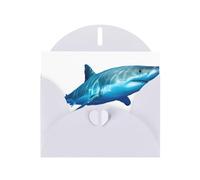 JaoXer Carte de vœux blanche - Superbe carte vierge imprimée requin blanc pour anniversaire, mariage, Saint-Valentin, anniversaire de mariage et invitations de fête
