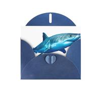 JaoXer Carte de vœux bleue - Superbe carte vierge imprimée requin blanc pour anniversaire, mariage, Saint-Valentin, anniversaire de mariage et invitations de fête
