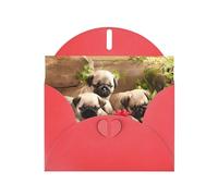 JaoXer Carte de vœux rouge - Cartes vierges imprimées chiots carlin pour anniversaire, mariage, Saint-Valentin, anniversaire de mariage et invitations de fête