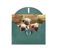 JaoXer Carte de vœux vert foncé - Cartes vierges imprimées chiots carlin pour anniversaire, mariage, Saint-Valentin, anniversaire de mariage et invitations de fête