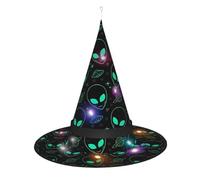 JaoXer Chapeau de sorcière Aliens Halloween - Chapeau de fête décoratif pliable avec lumières LED pour fête, bal masqué, carnaval et Noël
