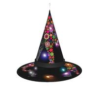 JaoXer Chapeau de sorcière éléphant joyeux Halloween - Chapeau de fête décoratif pliable avec lumières LED pour fête, bal masqué, carnaval et Noël
