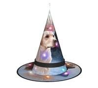 JaoXer Chapeau de sorcière labrador retrievers Halloween - Chapeau de fête décoratif pliable avec lumières LED pour fête, bal masqué, carnaval et Noël