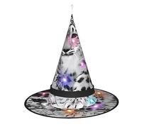 JaoXer Chapeau de sorcière léopard des neiges pour Halloween - Chapeau de fête décoratif pliable avec lumières LED pour fête, bal masqué, carnaval et Noël