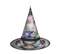 JaoXer Chapeau de sorcière tigre blanc pour Halloween - Chapeau de fête décoratif pliable avec lumières LED pour fête, bal masqué, carnaval et Noël