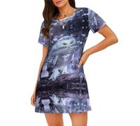JaoXer Chemise de nuit à manches courtes pour femme - Imprimé hibou arctique - Robe de nuit ample pour l'été - Respirante - Robe t-shirt de sommeil, Noir/blanc, M