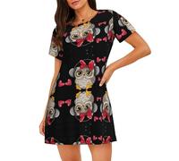 JaoXer Chemise de nuit à manches courtes pour femme - Imprimé hibou d'amour - Robe de nuit ample pour l'été - Respirant - Robe t-shirt de sommeil, Noir/blanc, L