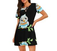 JaoXer Chemise de nuit à manches courtes pour femme - Imprimé hibou mignon - Robe de nuit ample pour l'été - Respirant - Robe t-shirt de sommeil, Noir/blanc, XXL