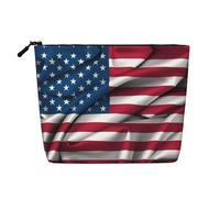 JaoXer Faux sac de maquillage en chanvre imprimé drapeau américain - Organiseur de toilette de voyage, pochette cosmétique réutilisable, un paquet pour usages multiples, drapeau des états-unis, Taille